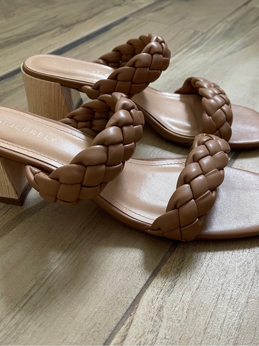 Sincerely Jules Braided Strap Block Heel Sandals - Tan